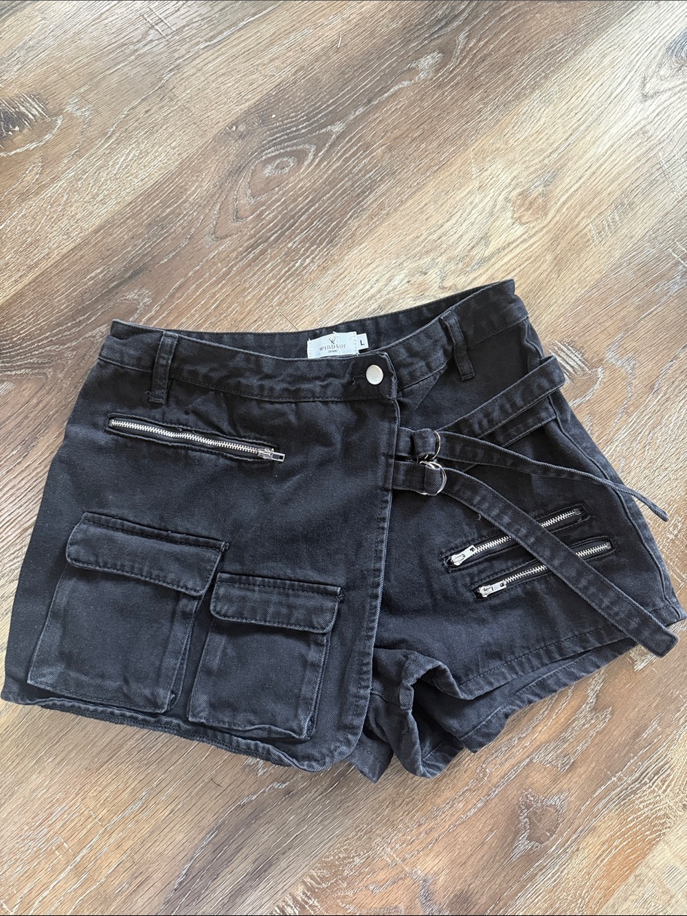 Windsor Black Utility Cargo Belted Shorts